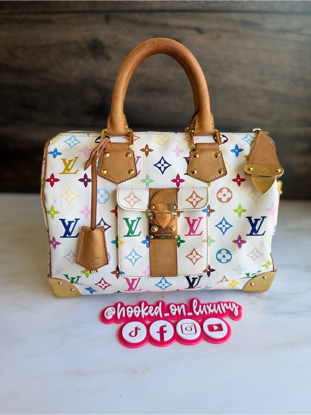 Authentic Louis Vuitton Takashi Murakami Vintage White Multicolor Speedy 30 Bag
